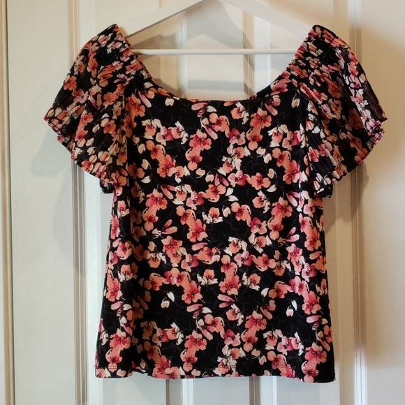 WHBM Off-Shoulder Floral Pleated Sleeve Top sz S - Picture 6 of 12